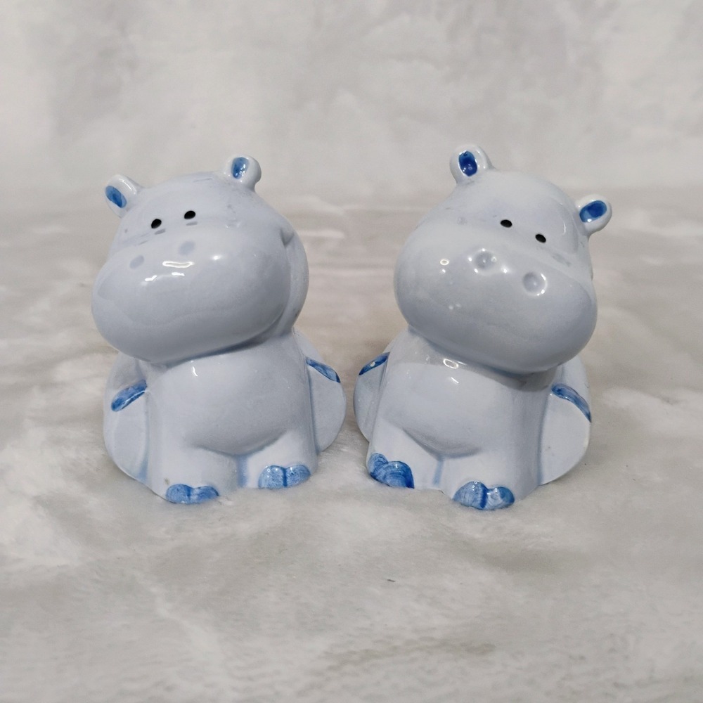 Blue Hippo Salt & Pepper Shakers Vintage Josef Originals House Hippos Korea